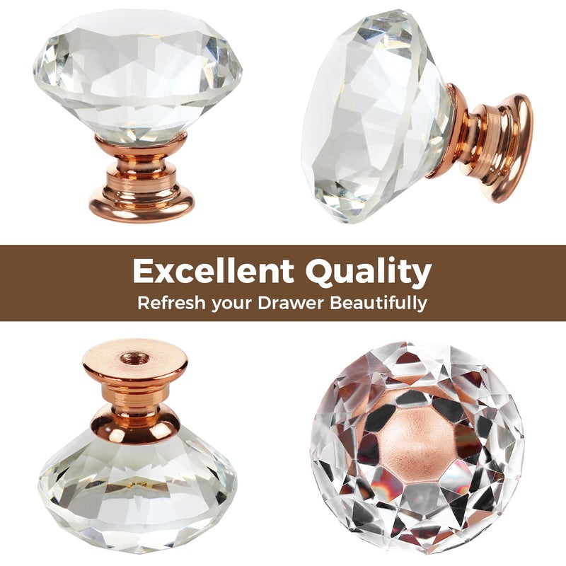 DeELF Outlet 26 pcs Crystal Rose Gold Glass Drawer Pulls 30 mm Decorative Knobs for Kitchen Bathroom Cabinet, Dresser and Cupboard by DeElf - Image 4